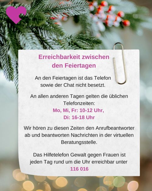 Erreichbarkeit zwischen den Feiertagen